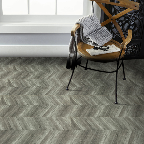 Пробковый плавающий паркет с цифровой HD печатью Шеврон грис